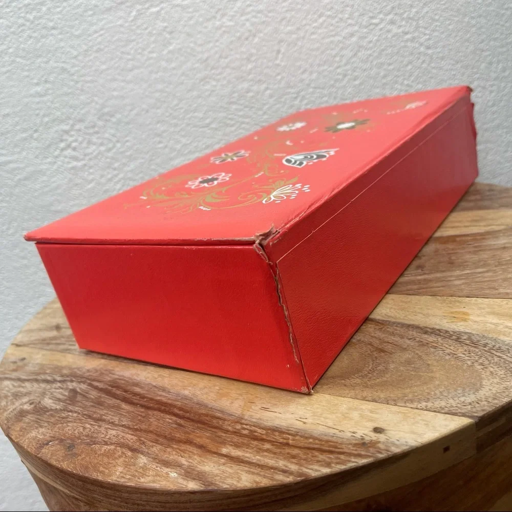 Vintage l 70s Bohemian Boho Metallic Floral Cardboard Vanity Jewelry Box Drawers